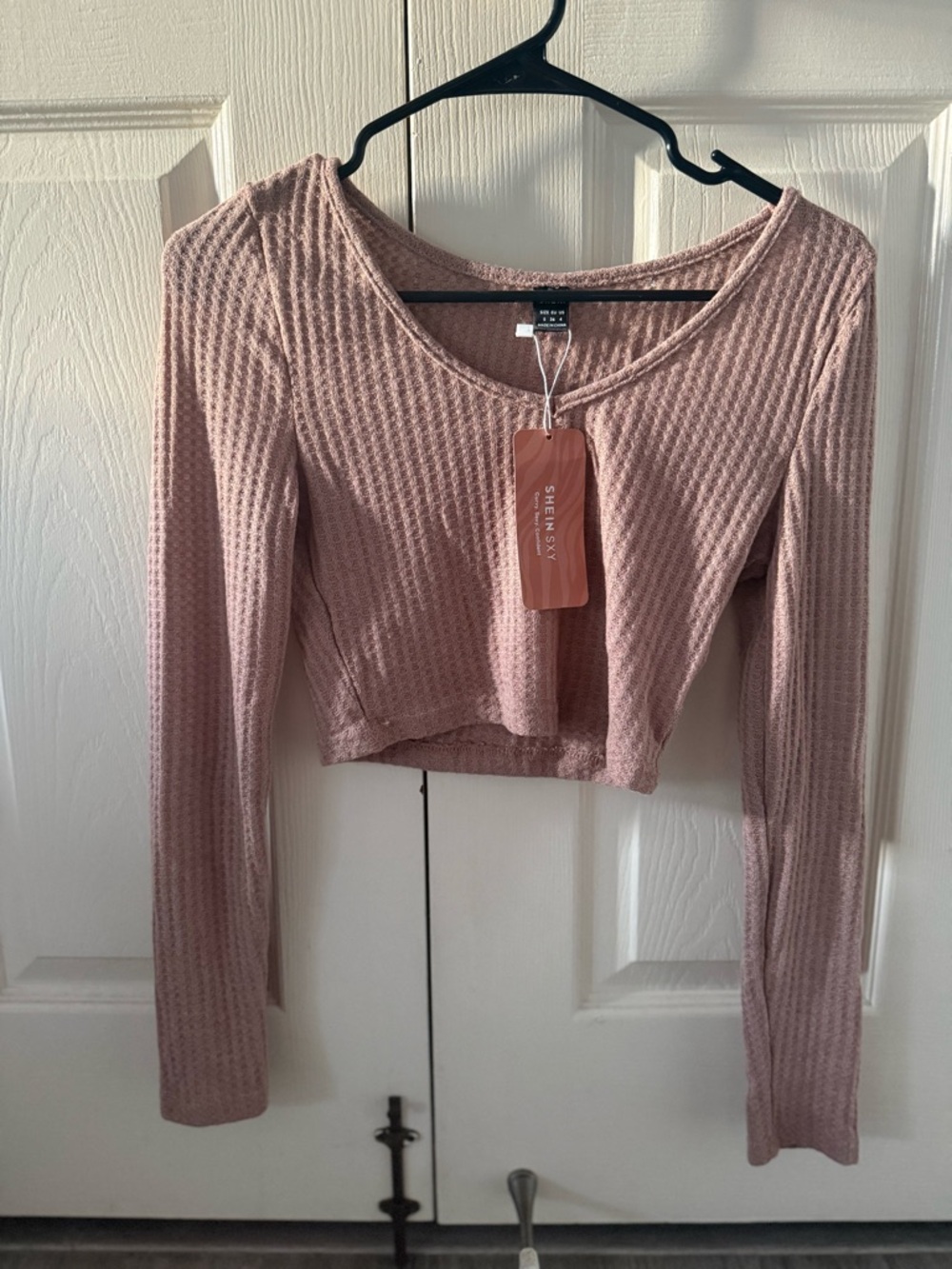 SHEIN Mauve Ribbed Long-Sleeve Cropped Top